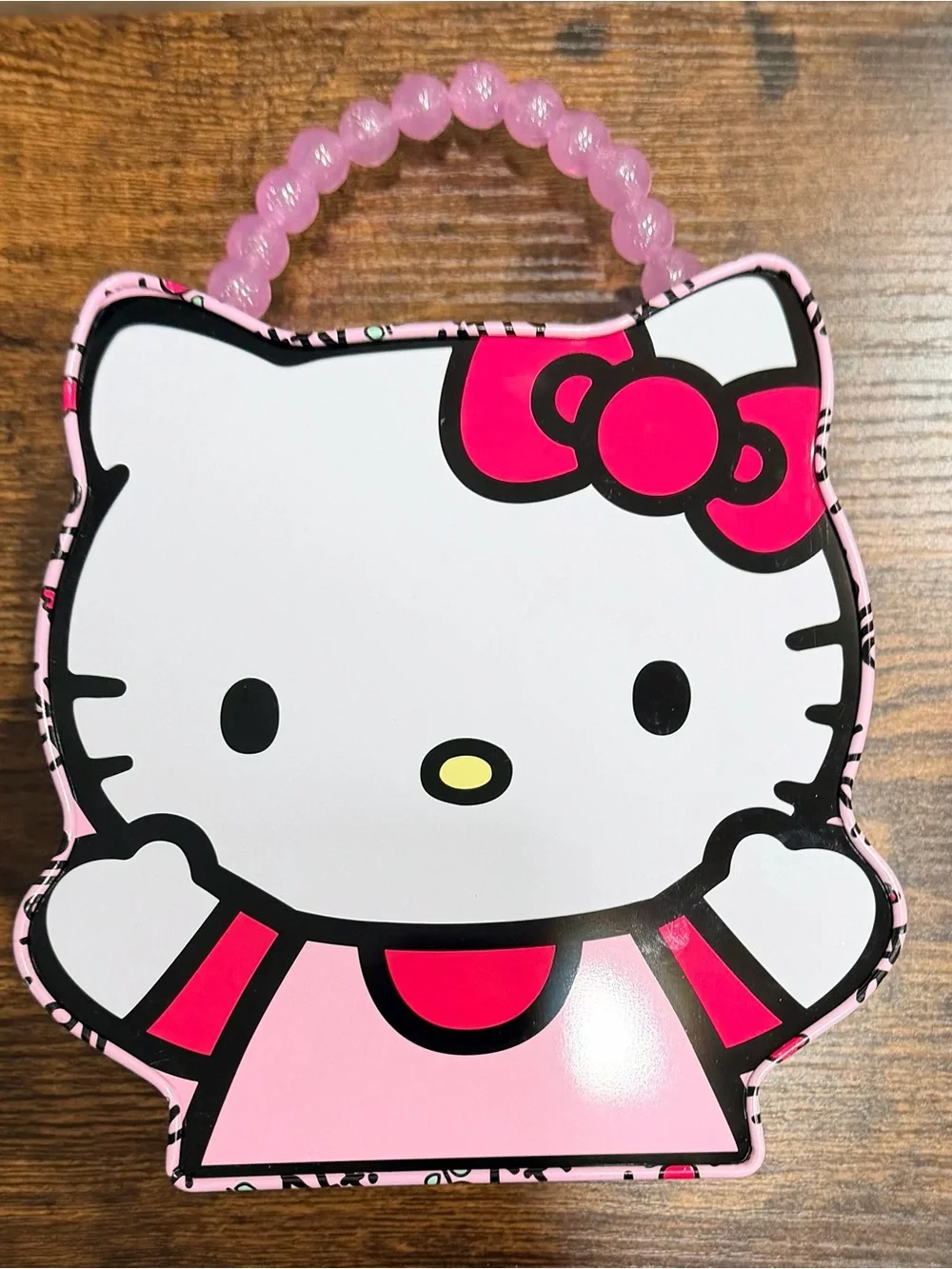 Hello Kitty Pink and Red Kids Tin Purse with Beaded Handle
